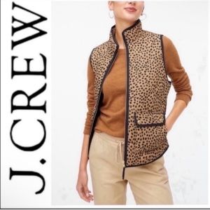 J. Crew Animal Print Quilted Puffer Vest Sz M Front Pockets Full Zip